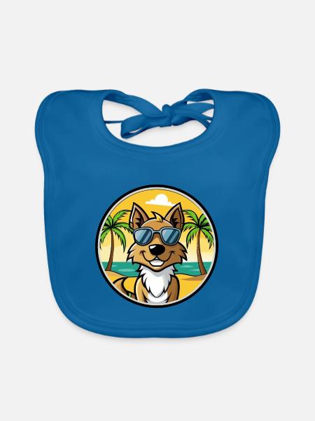 Tiroler Bracke Hunderasse Cartoon Sonnenbrille Strand - Baby Bio-Lätzchen - Pfauenblau - Vorne