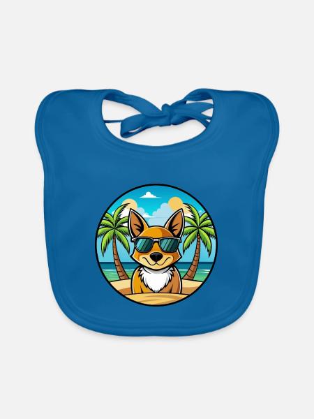 St Miguel Cattle Dog Rasse Cartoon Sonnenbrille Strand - Baby Bio-Lätzchen - Pfauenblau - Vorne