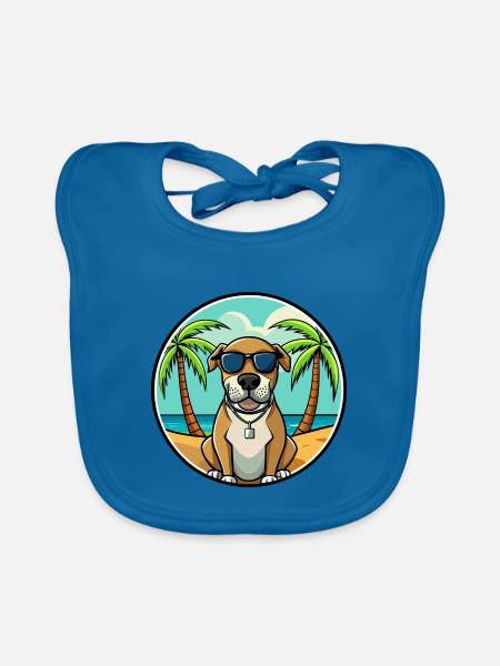 Spanische Dogge Hund Rasse Cartoon Sonnenbrille Strand - Baby Bio-Lätzchen - Pfauenblau - Vorne