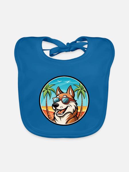 Russischer Jagdhund Rasse Cartoon Sonnenbrille Strand - Baby Bio-Lätzchen - Pfauenblau - Vorne