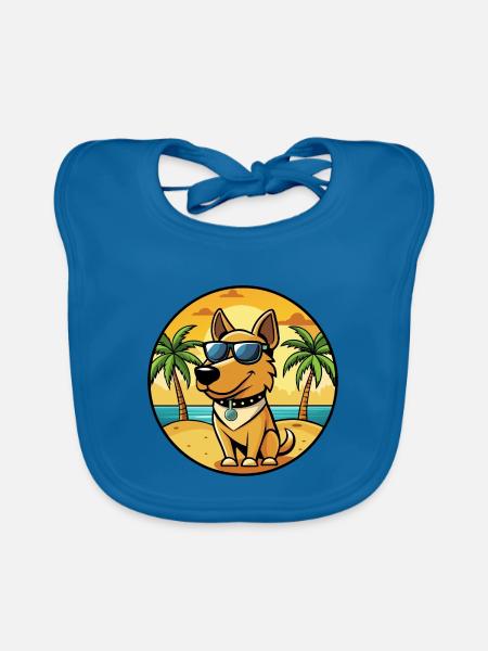 Polnische Jagdhunderasse Cartoon Sonnenbrille Strand - Baby Bio-Lätzchen - Pfauenblau - Vorne
