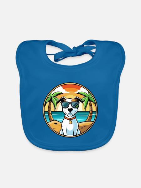 Parson Russell Terrier Hunderasse Cartoon Beach - Baby Bio-Lätzchen - Pfauenblau