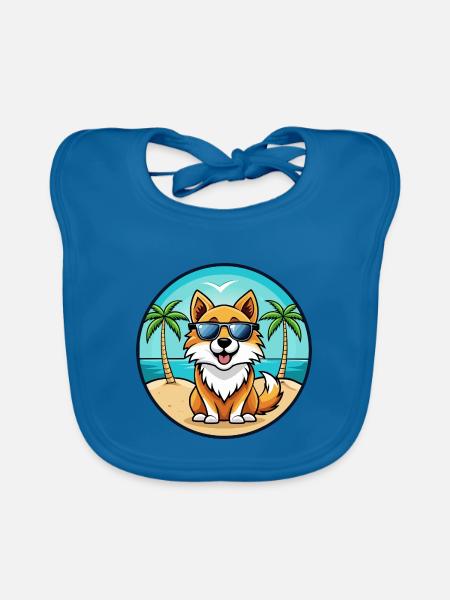 Isländischer Schäferhund Rasse Cartoon Sonnenbrille Strand - Baby Bio-Lätzchen - Pfauenblau - Vorne