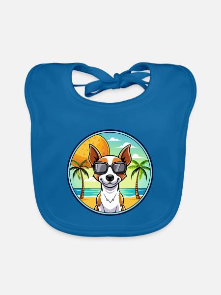 Decker Rat Terrier Hunderasse Cartoon Sonnenbrille - Baby Bio-Lätzchen - Pfauenblau - Vorne