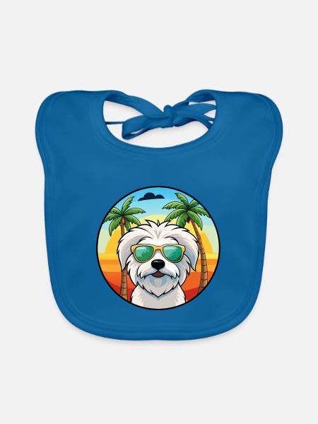 Coton De Tulear Hunderasse Cartoon Sonnenbrille Strand - Baby Bio-Lätzchen - Pfauenblau - Vorne
