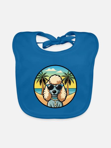 Corded Poodle Dog Breed Cartoon Sunglasses Beach - Organic Baby Bibs - peacock-blue - Front