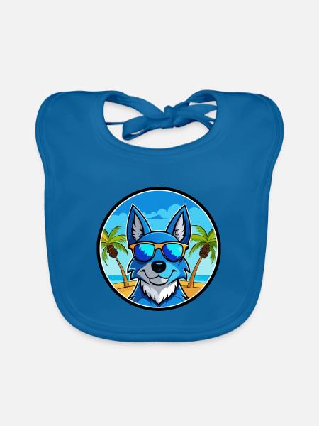 Blue Heeler Hunderasse Cartoon Sonnenbrille Strand - Baby Bio-Lätzchen - Pfauenblau - Vorne