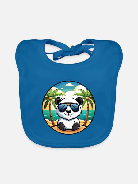 Panda Lustige Cartoon Sommer Strand Sonnenbrille Cool - Baby Bio-Lätzchen - Pfauenblau - Vorne