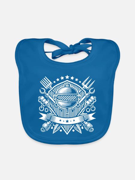 Grill Logo - Baby Bio-Lätzchen - Pfauenblau - Vorne