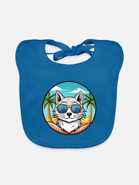 Lunettes de soleil de plage de race de chat angora turc - Bavoir bio Bébé - bleu paon - Devant