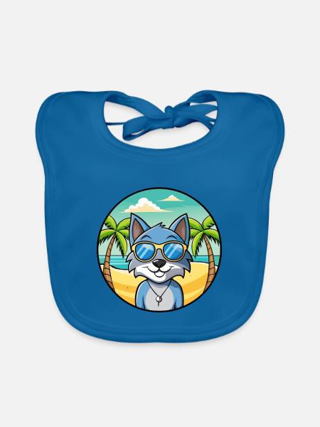 Russische blaue Katzenrasse Cartoon Sonnenbrille Strand - Baby Bio-Lätzchen - Pfauenblau - Vorne