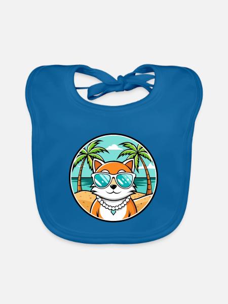 Hantilly Tiffany Katzenrasse Cartoon Sonnenbrille Strand - Baby Bio-Lätzchen - Pfauenblau - Vorne