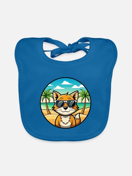 Foldex Katzenrasse Cartoon Sonnenbrille Strand - Baby Bio-Lätzchen - Pfauenblau - Vorne
