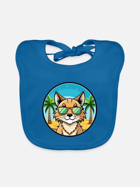 Eurasischer Luchs Katzenrasse Cartoon Sonnenbrille Strand - Baby Bio-Lätzchen - Pfauenblau - Vorne