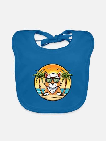 Arabian Mau Cat Breed Cartoon Sunglasses Beach - Organic Baby Bibs - peacock-blue - Front