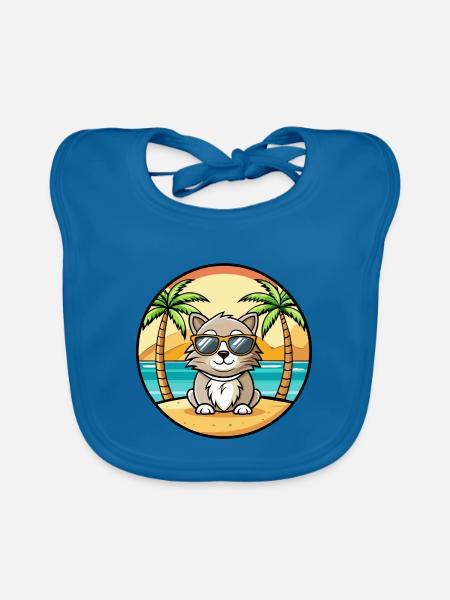 Laperm Cat Breed Cartoon Lunettes de soleil Beach - Bavoir bio Bébé - bleu paon - Devant