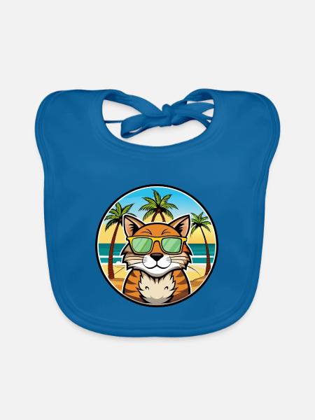 California Spangled Cat Breed Cartoon Sunglasses - Organic Baby Bibs - peacock-blue - Front