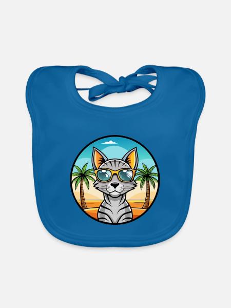 Arabian Egyptian Mau Cat Breed Cartoon Sunglasses - Organic Baby Bibs - peacock-blue - Front