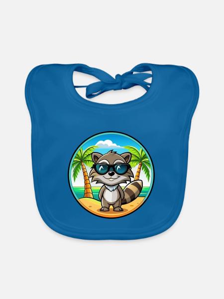 Waschbär Lustig Cartoon Sommer Strand Sonnenbrille Cool - Baby Bio-Lätzchen - Pfauenblau - Vorne