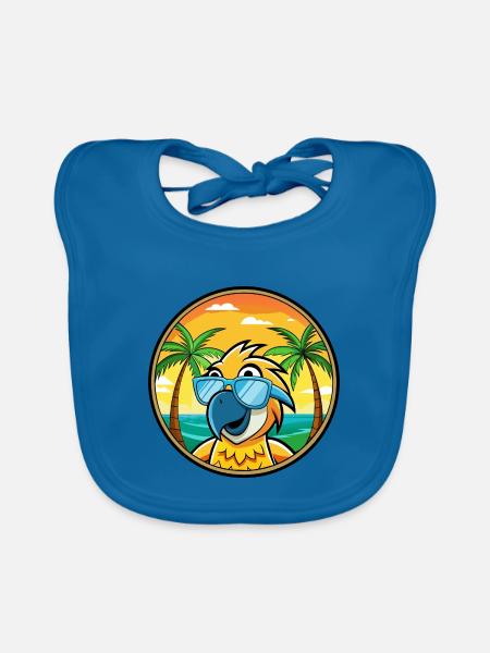Papagei Lustige Cartoon Sommer Strand Sonnenbrille Cool - Baby Bio-Lätzchen - Pfauenblau - Vorne