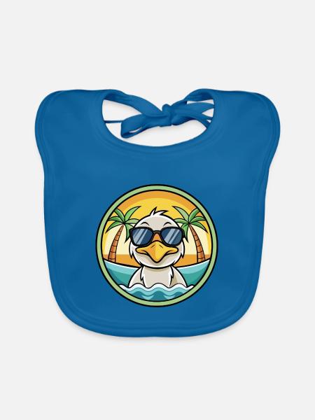 Ente Lustige Cartoon Sommer Strand Sonnenbrille Aufkleber - Baby Bio-Lätzchen - Pfauenblau - Vorne
