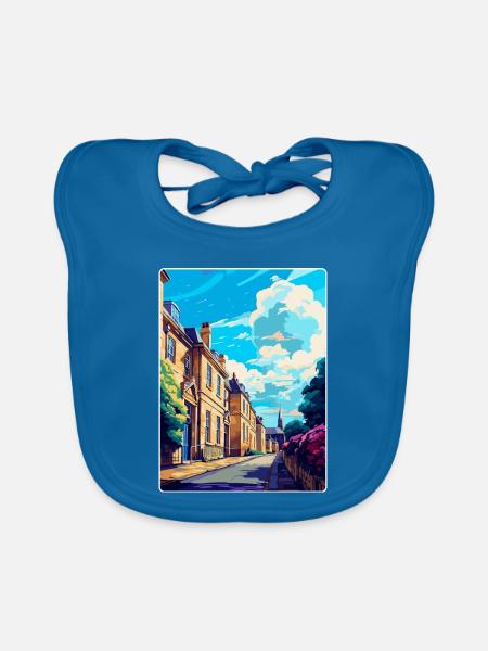 Chipping Norton England Uk Travel Poster Souvenir - Organic Baby Bibs - peacock-blue - Front