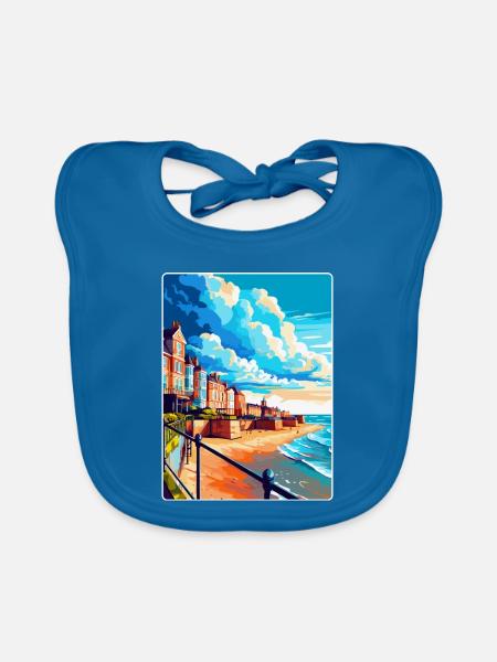 Cromer England Uk Vintage Reiseposter Souvenir - Baby Bio-Lätzchen - Pfauenblau - Vorne