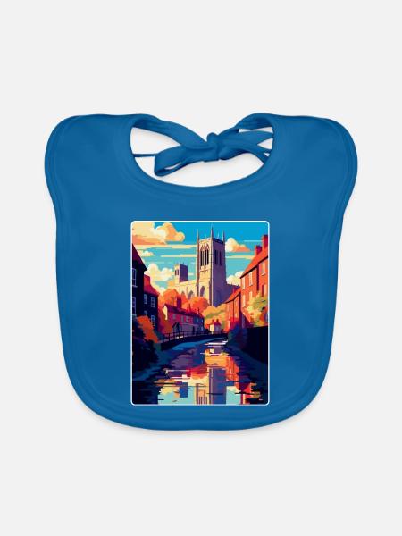 Durham England Uk Vintage Reiseposter Souvenir - Baby Bio-Lätzchen - Pfauenblau - Vorne