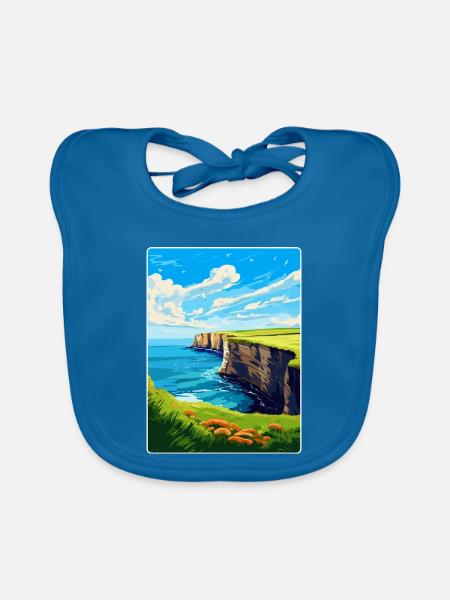 Bempton Cliffs England Uk Vintage Reiseposter - Baby Bio-Lätzchen - Pfauenblau - Vorne