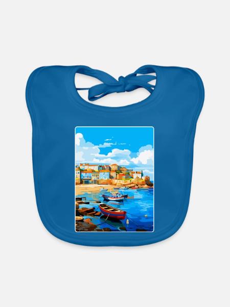 St Ives England Uk Vintage Reiseplakat Souvenir - Baby Bio-Lätzchen - Pfauenblau - Vorne