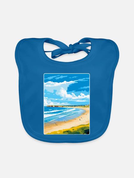 Portstewart Strand Ireland Uk Travel Poster WPA - Organic Baby Bibs - peacock-blue - Front