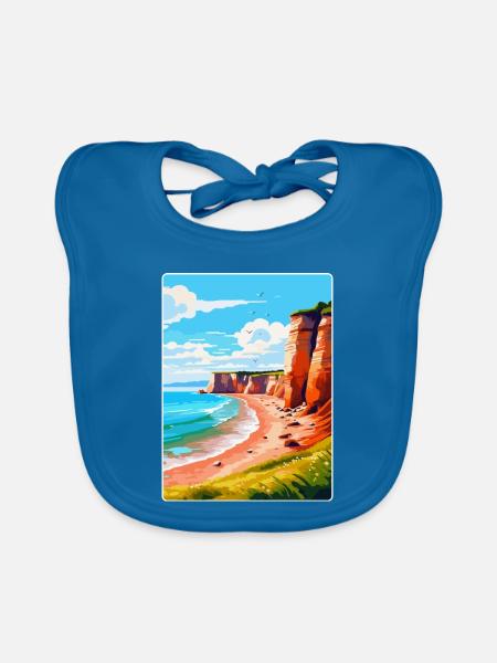 Torquay Cliffs England Uk Vintage Reiseposter - Baby Bio-Lätzchen - Pfauenblau - Vorne