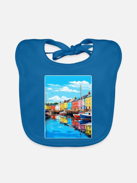 Plymouth England Uk Vintage Reiseplakat Souvenir - Baby Bio-Lätzchen - Pfauenblau - Vorne
