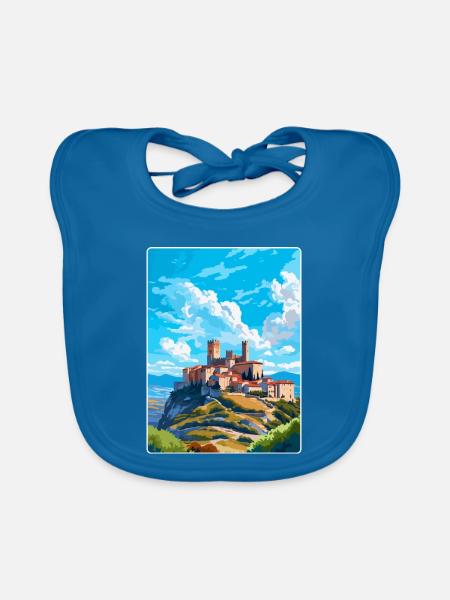 Avila Spain Vintage Travel Poster WPA Art Souvenir - Organic Baby Bibs - peacock-blue - Front
