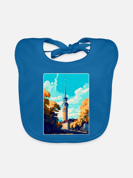 Dortmund Deutschland Vintage Reiseplakat Souvenir - Baby Bio-Lätzchen - Pfauenblau - Vorne