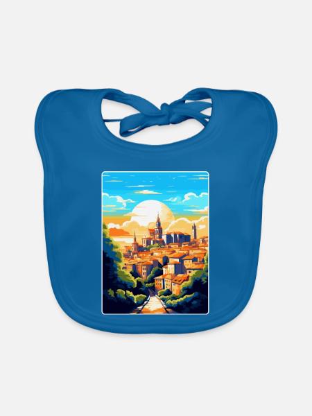 Toledo Spanien Vintage Reiseposter WPA Souvenir - Baby Bio-Lätzchen - Pfauenblau - Vorne