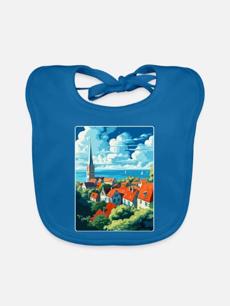 Visby Schweden Vintage Reiseposter WPA Souvenir - Baby Bio-Lätzchen - Pfauenblau - Vorne