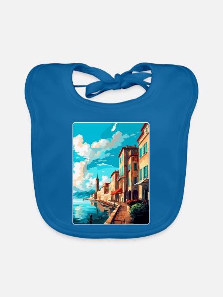 Bayonne Frankreich Vintage Reiseplakat Souvenir WPA - Baby Bio-Lätzchen - Pfauenblau - Vorne