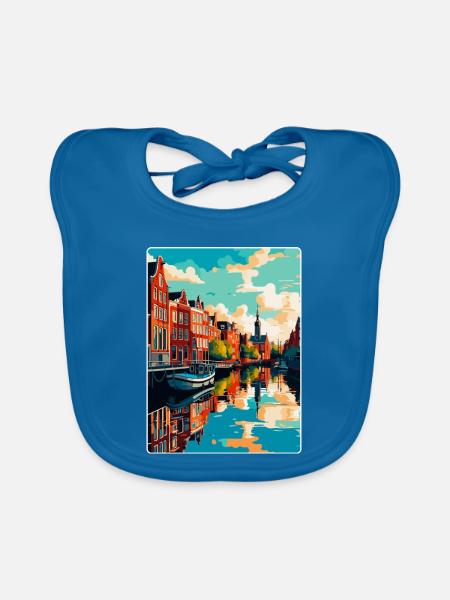 Leeuwarden Niederlande Vintage Reiseplakat WPA - Baby Bio-Lätzchen - Pfauenblau - Vorne