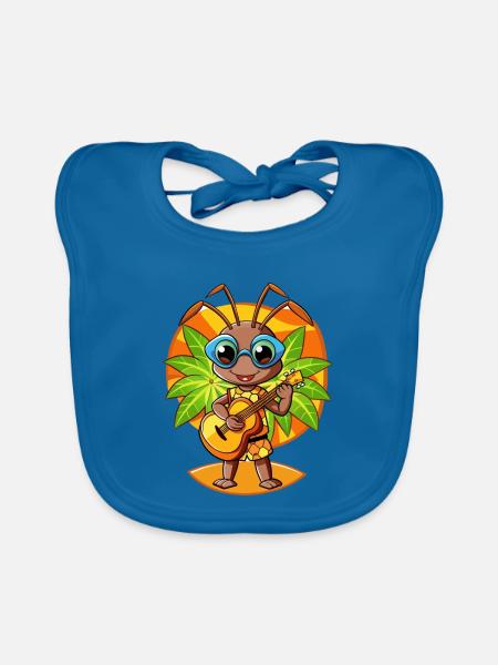 Lustige Ameise Cartoon Sommer Strand Sonnenbrille Gitarre - Baby Bio-Lätzchen - Pfauenblau - Vorne