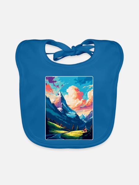 Grindelwald Schweiz Vintage Reiseposter WPA - Baby Bio-Lätzchen - Pfauenblau - Vorne