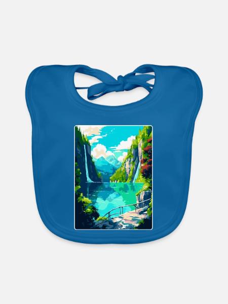 Nationalpark Plitvicer Seen Kroatien Reiseplakat - Baby Bio-Lätzchen - Pfauenblau - Vorne