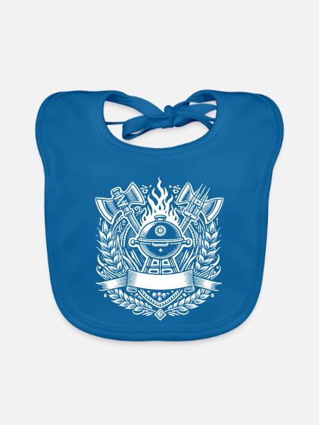 Grill BBQ Logo - Organic Baby Bibs - peacock-blue - Front