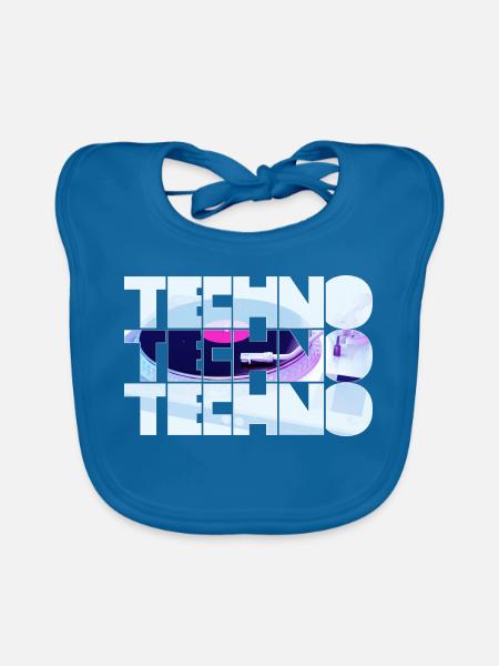 Techno Neon Grid Design - Baby Bio-Lätzchen - Pfauenblau - Vorne
