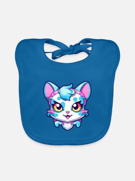 Hantilly Tiffany Katze Aquarell Cartoon Kawaii - Baby Bio-Lätzchen - Pfauenblau - Vorne