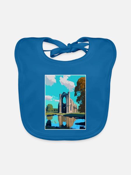 Bolton Abbey England Vintage Reiseposter WPA Kunst - Baby Bio-Lätzchen - Pfauenblau - Vorne