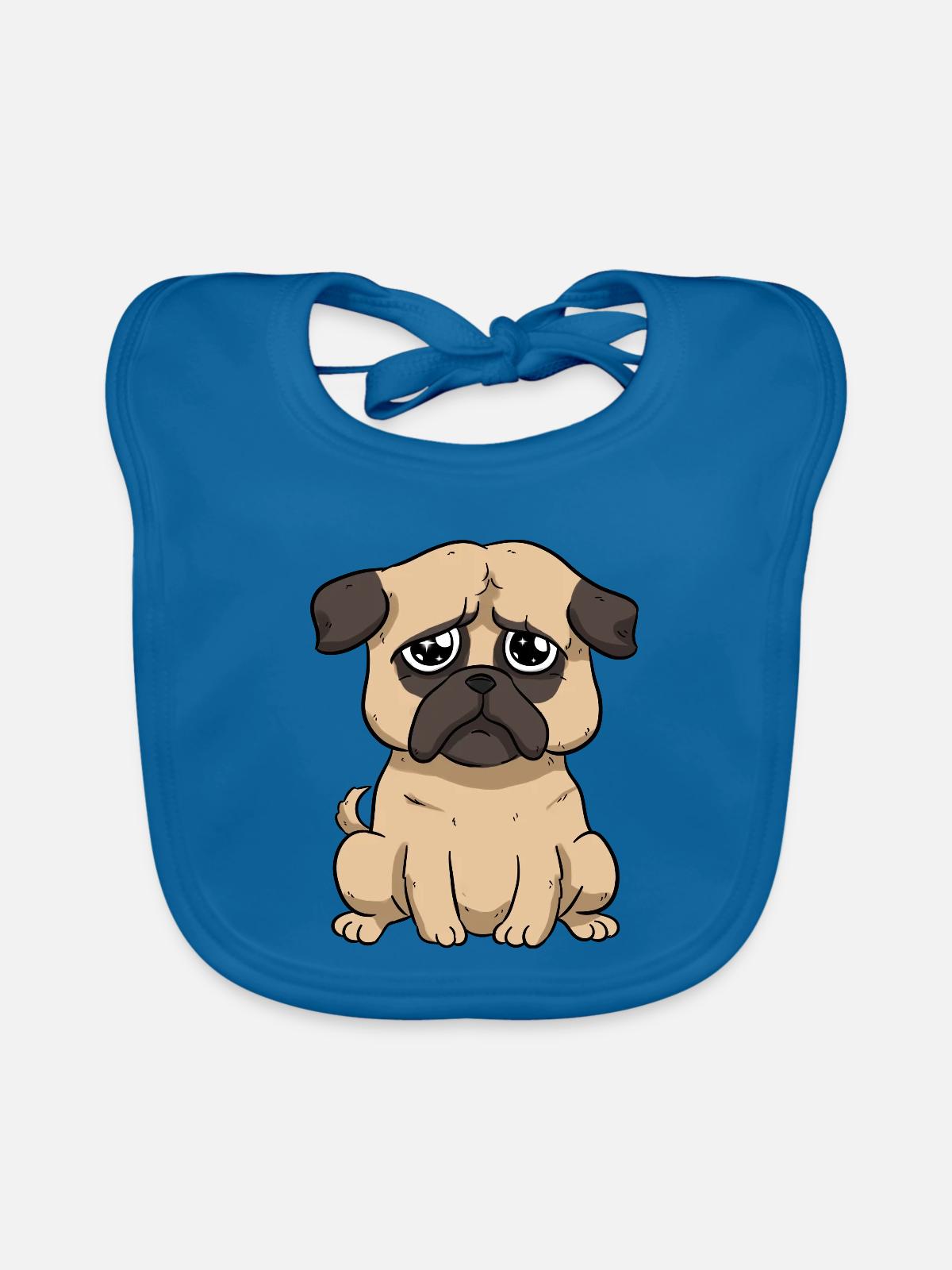 Trauriger Mops - Baby Bio-Lätzchen - Pfauenblau - Vorne