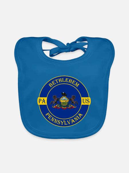 Bethlehem Pennsylvania Flagge USA Souvenir Abzeichen - Baby Bio-Lätzchen - Pfauenblau - Vorne