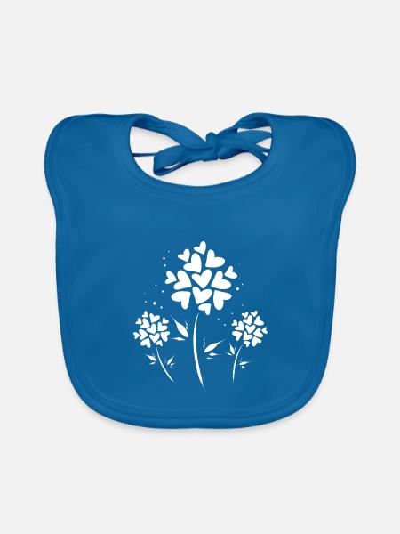 Weiße Herzblüten am Stiel - Baby Bio-Lätzchen - Pfauenblau