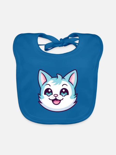 Hantilly Tiffany Katze Cartoon Aquarell Clipart - Baby Bio-Lätzchen - Pfauenblau - Vorne